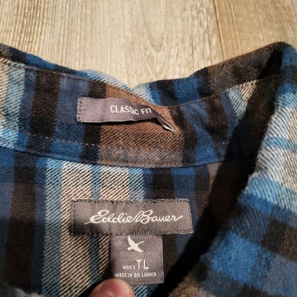 Eddie Bauer Plaid Flannel Long Sleeved Button Up Shirt Men's Size Large Tall - Picture 5 of 7